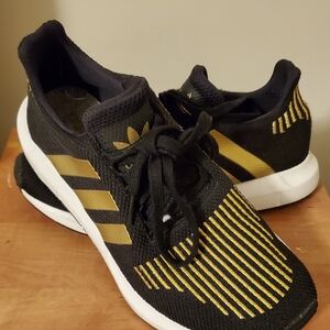 Adidas Black with Gold Stripes Running Shoes
